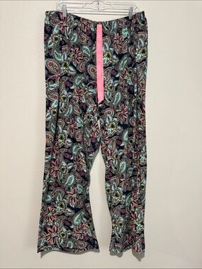 Bobbie Brooks Black Paisley Lounge Pants with Pink Drawstring